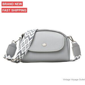 Medium Vegan Leather Crossbody Bag with Adjustable Strap, 3 Compartments